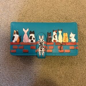 Shagwear *Cats In A Row* Large Teal Zipper Wallet